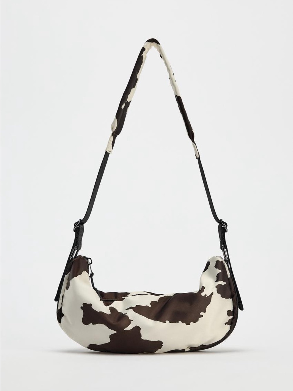 Zara Brown & Cream Cow-Print Crescent Crossbody Bag